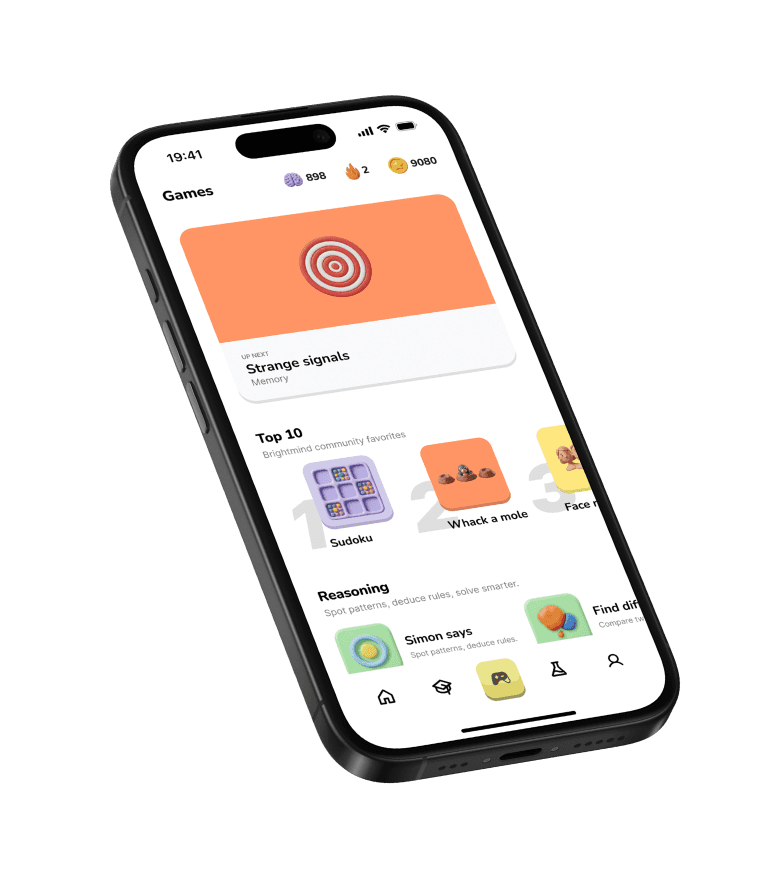The games library in the Brightmind Pro app